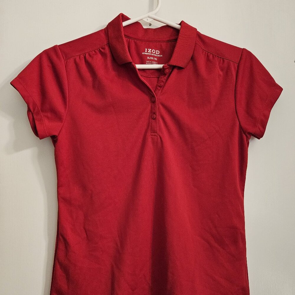Izod Approved Schoolwear Red Girl's Polo Shirt V-Neck Button XL (16) Uniform